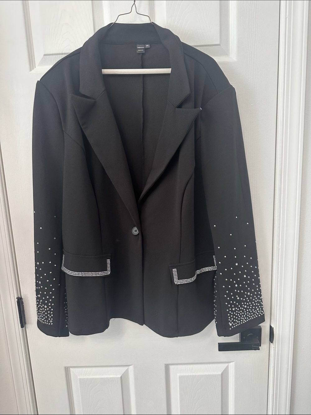 Black Embellished Blazer Jacket with Rhinestone Trim worn once